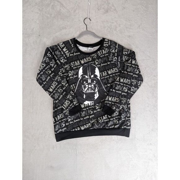 Juniors Star Wars Crewneck Pullover Sweater Darth Vader XL 15-17 Black Grey - Picture 2 of 7